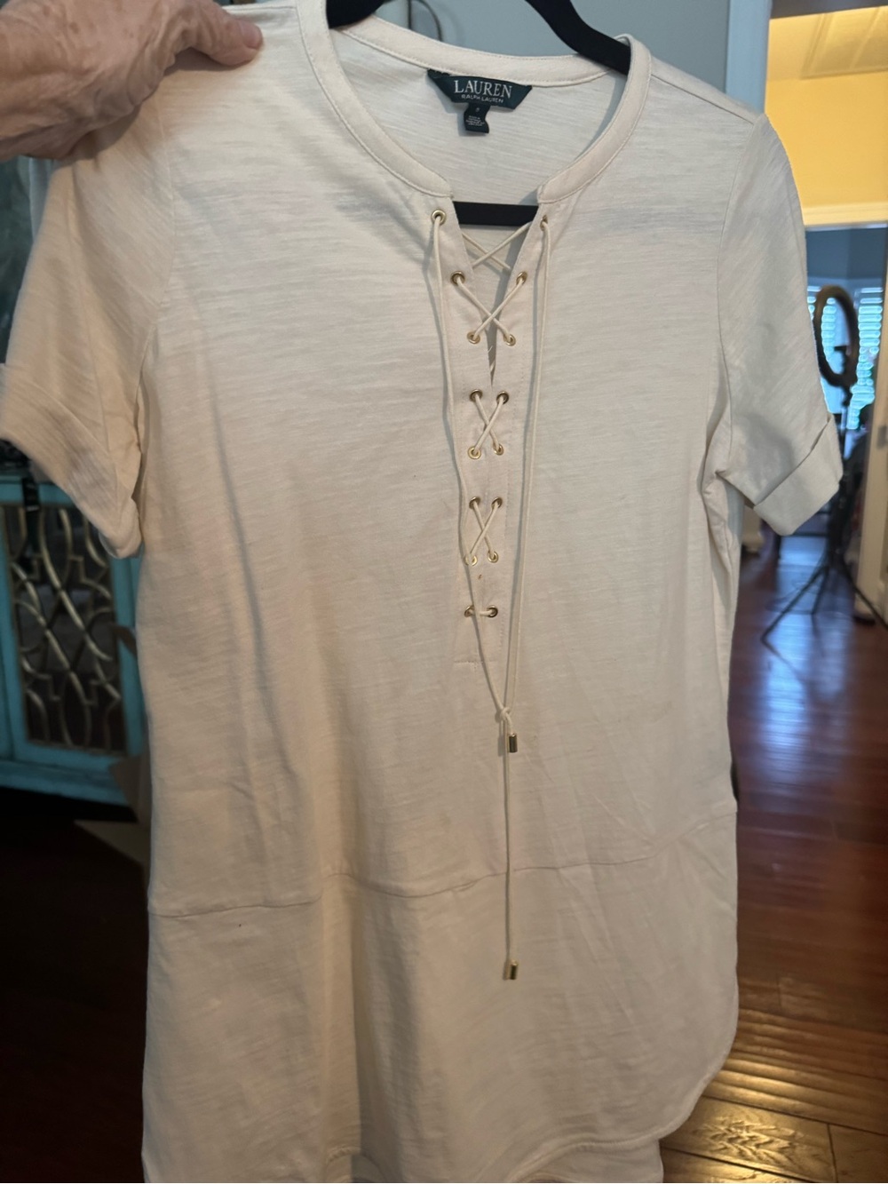 Ralph Lauren Cream Lace-Up Short Sleeve Tunic Top